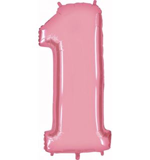 Balão Foil Número 1 Rosa Claro