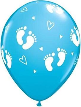6 Balões 11" Impressos Baby Footprints - Azul