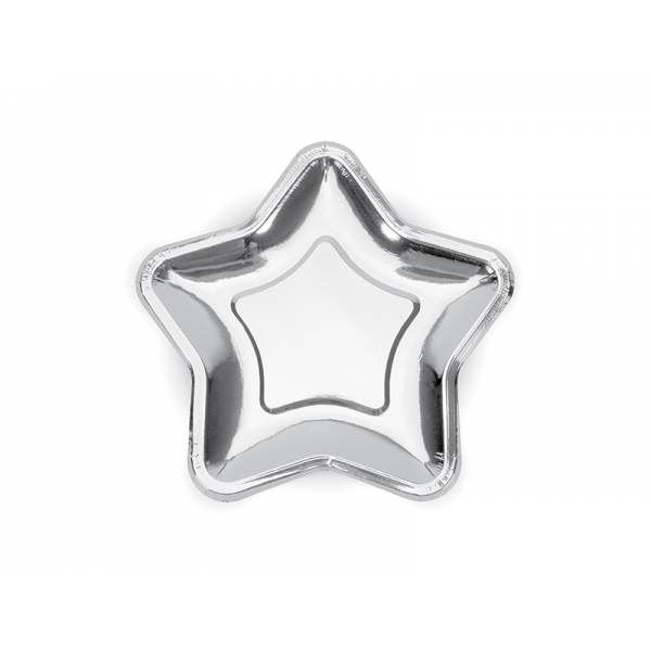 6 Pratos Estrela 18cm Prateado