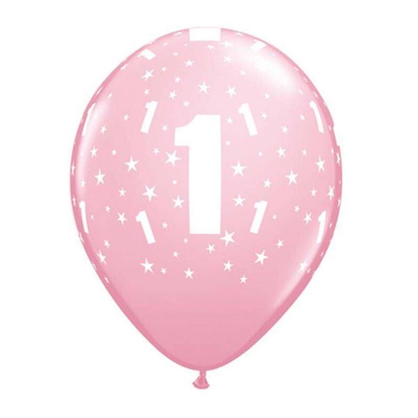 6 Balões Impressos Aniversário Nº1 - Rosa
