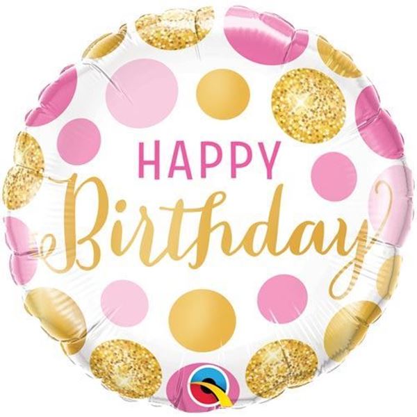 Balão Foil 18" Bday Pink & Gold Dots