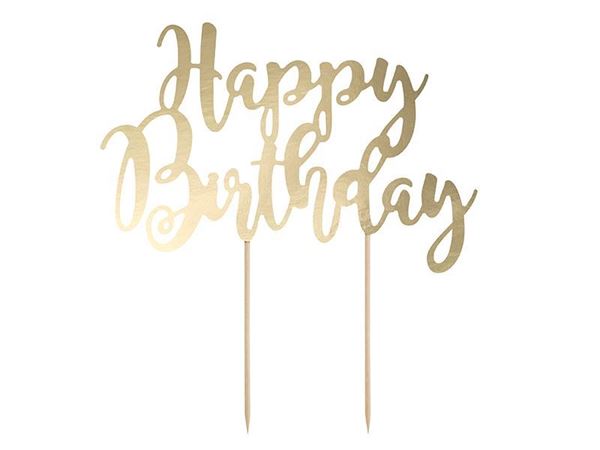 Topo Bolo Happy Birthday Dourado 22.5cm