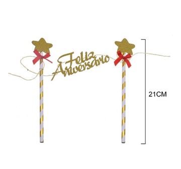 Topper Grinalda Feliz Aniversário Estrelinhas