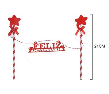 Topper Grinalda Feliz Aniversário Vermelho