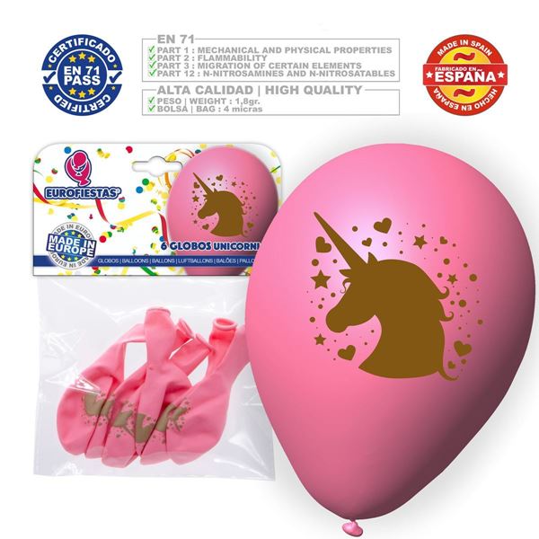 6 Balões Látex Unicórnio Rosa