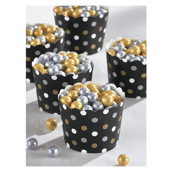 36 Mini Copinhos Papel Bolinhas - Preto