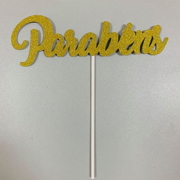 Topper Parabéns Ouro Glitter