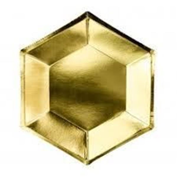 Pratos Hexagonais 20cm Dourados