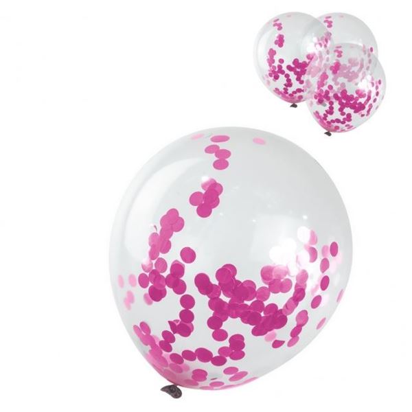 Saco 4 Balões Látex Com Confettis - Rosa