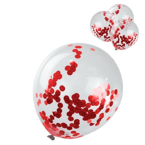 Saco 4 Balões Látex Com Confettis - Vermelho