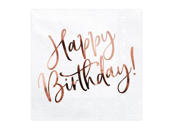 Guardanapos Brancos Happy Birthday Rose Gold