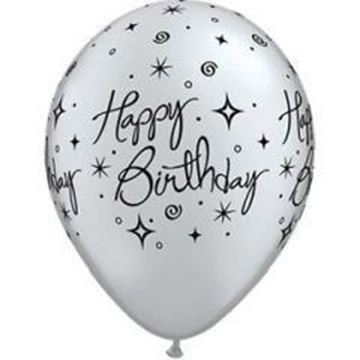 6 Balões 11"birthday Sparkle - Prata