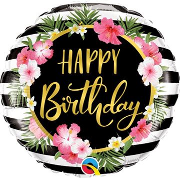 Balão Foil 18" Happy Birthday Hibiscus