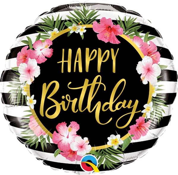 Balão Foil 18" Happy Birthday Hibiscus