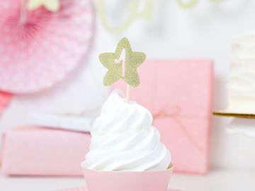 Cupcake Toppers 1 Aniversário Estrela Ouro