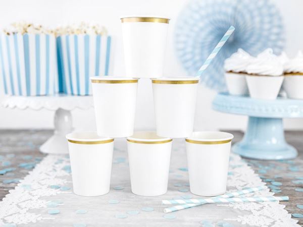6 Copos Branco E Ouro Elegante