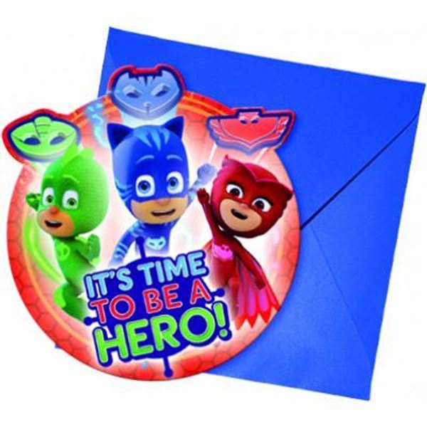 6 Convites Recortados Pj Masks