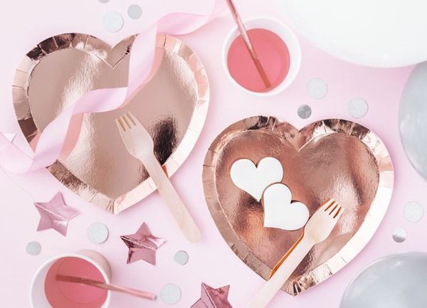 6 Pratos Coração Rose Gold