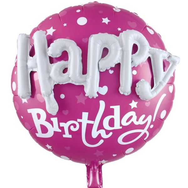 Balão Foil 58cm Happy Birthday Rosa