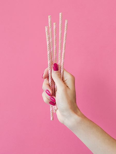 10 Palhinhas De Cartão Rosa Claro E Ouro