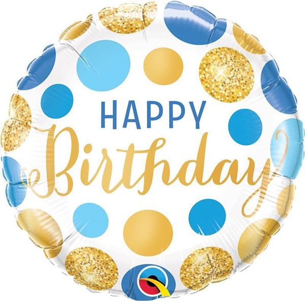 Balão Foil 18" Happy Birthday Blue & Gold
