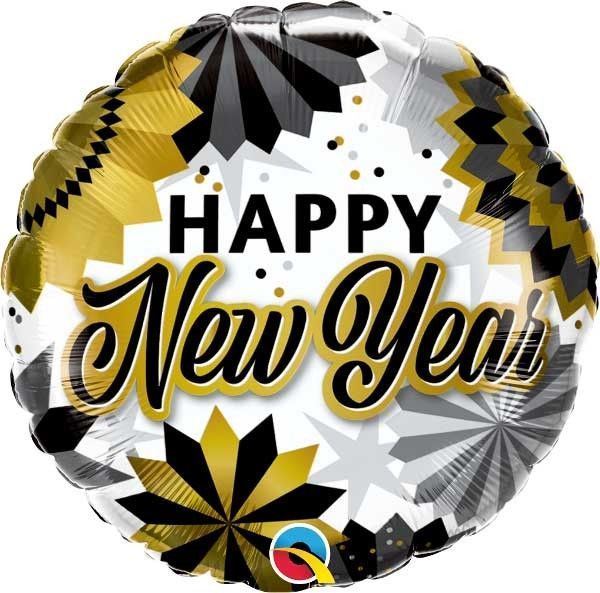Balão Foil 18" New Year Black & Gold