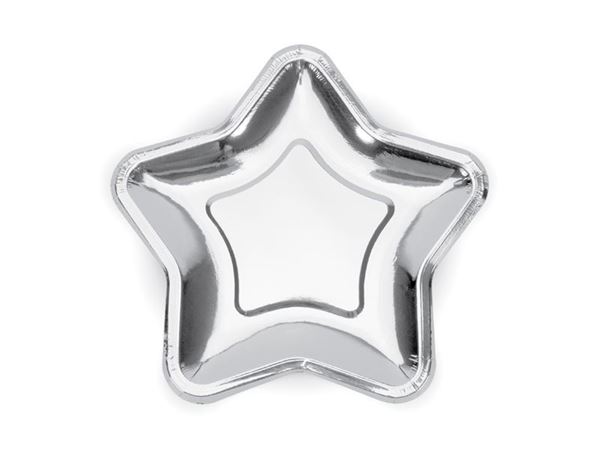 6 Pratos Estrela 23cm Prateado