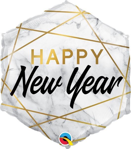 Balão Foil 20" Happy New Year Hexágono Mármore