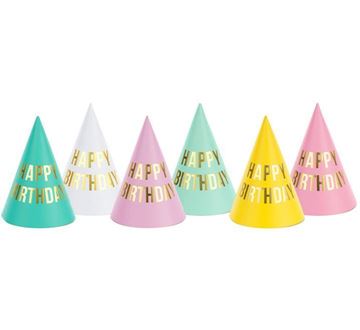 6 Chapéus Cone Happy Birthday 16cm