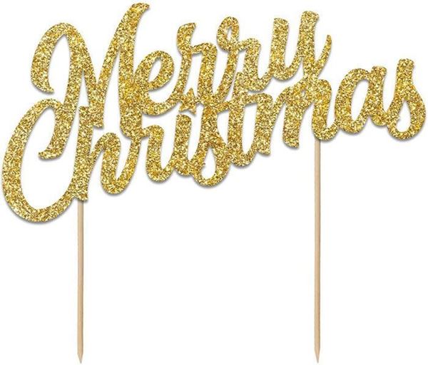 Topo De Bolo Glitter Merry Christmas Ouro