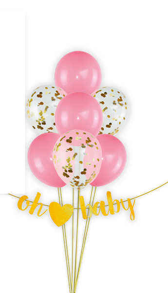 Conjunto 7 Balões + Grinalda Oh Baby - Rosa
