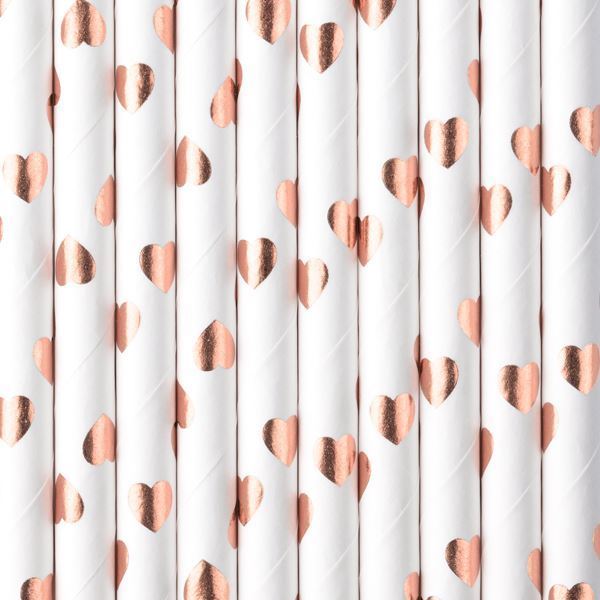 10 Palhinhas Corações Rose Gold