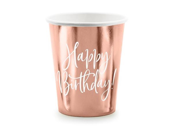 6 Copos Happy Birthday Rose Gold