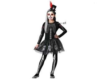 Fato Esqueleto Menina Com Brilho 7-9 Anos