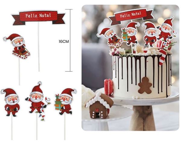 Topo De Bolo De Natal 5pcs