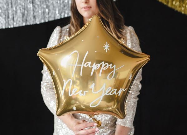 Balão Foil Estrela Happy New Year Gold
