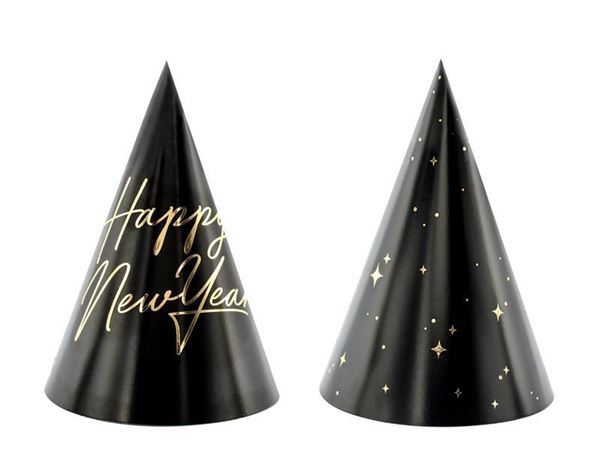 6 Chapéus Happy New Year 16cm Preto
