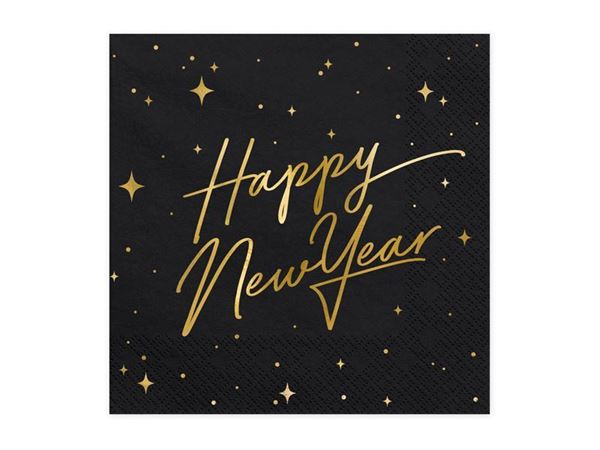 20 Guardanapos Happy New Year Preto