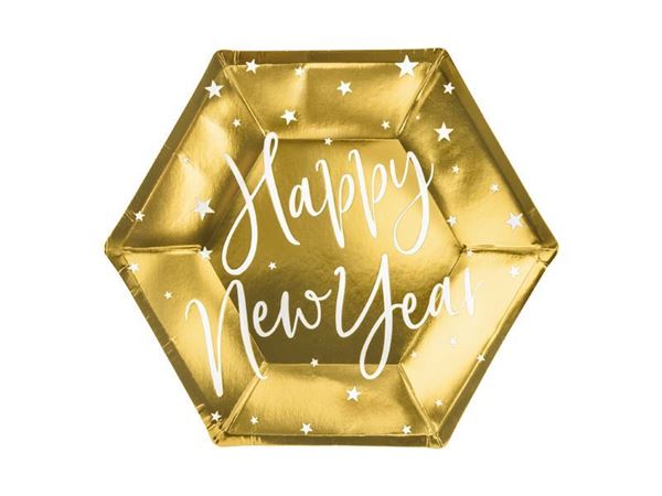 6 Pratos Happy New Year 20cm Ouro