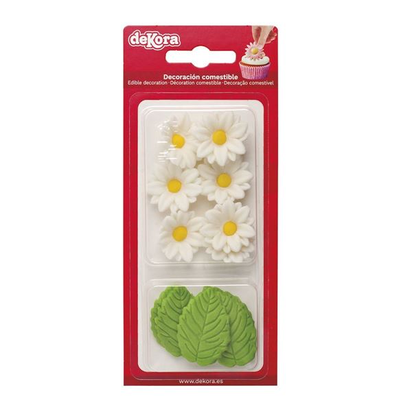 Set 7 Margaridas Brancas E 5 Folhas Verdes Açúcar