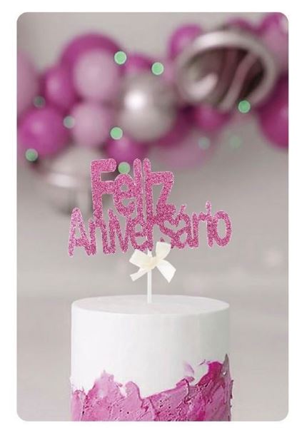 Topo De Bolo Feliz Aniversário Rosa