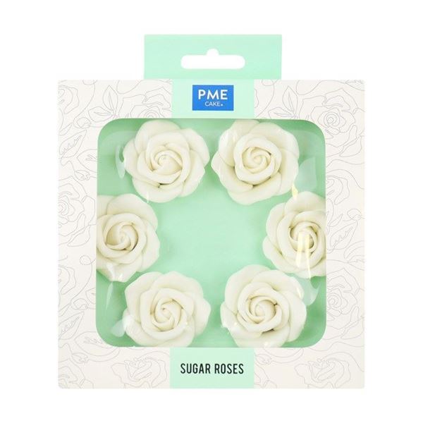 6 Rosas De Açúcar Branco 45mm