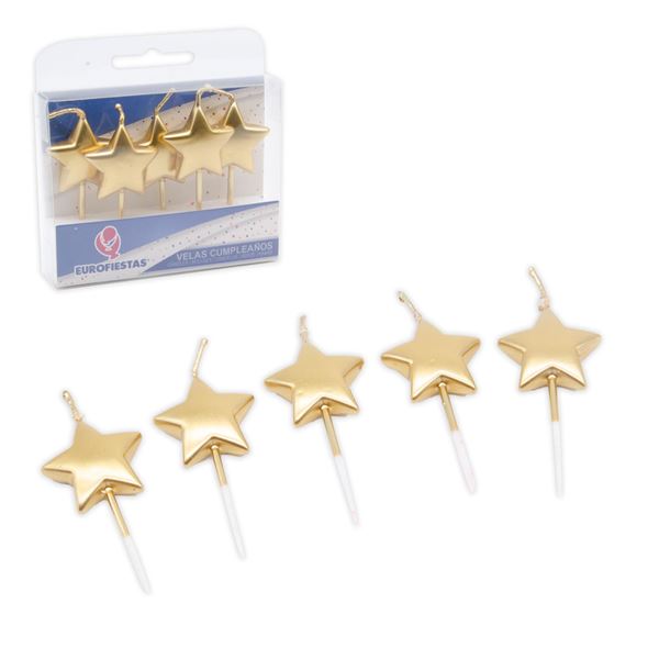 5 Velas Estrelas Ouro