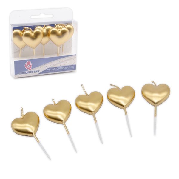 5 Velas Coração Dourado