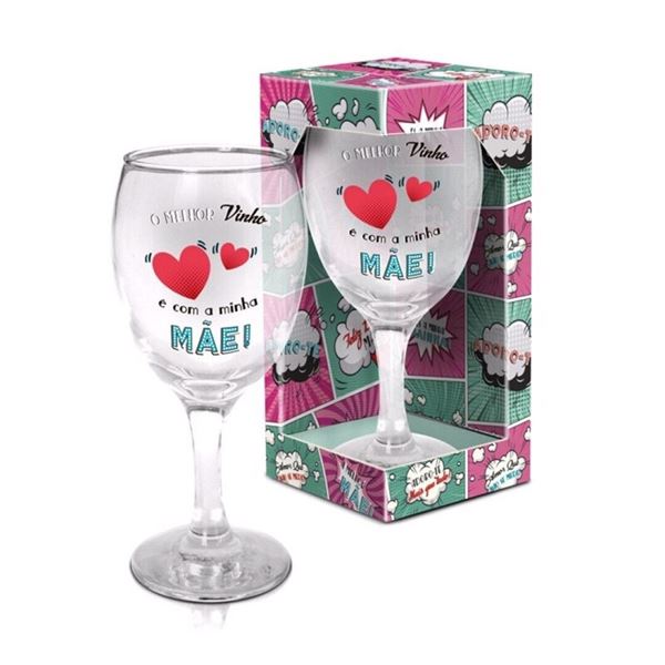 Copo Vinho Corações Mãe