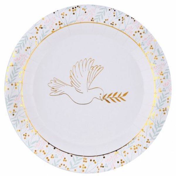 10 Pratos 22.5cm Batizado/comunhão Pomba