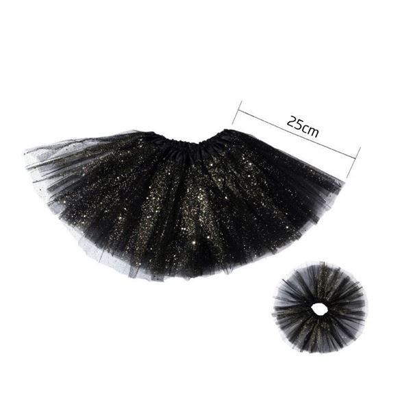 Tutu Preto Com Brilhantes Ouro 25cm