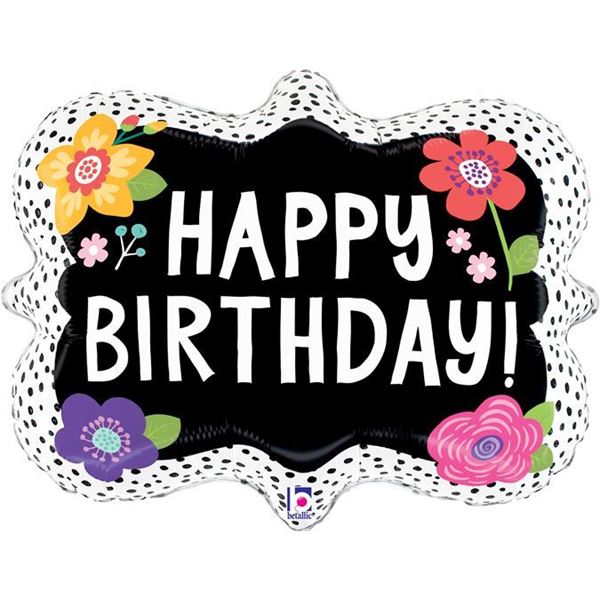 Balão Foil Happy Birthday Flores 76cm