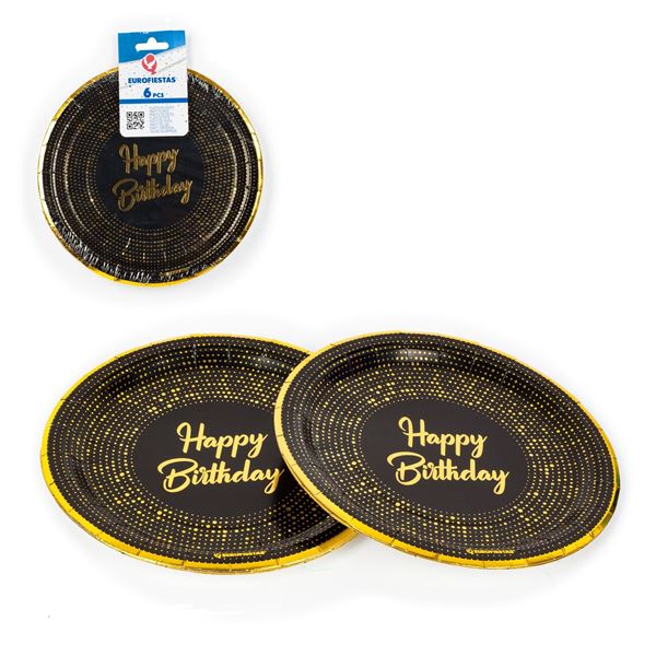 6 Pratos Hb Preto E Dourado