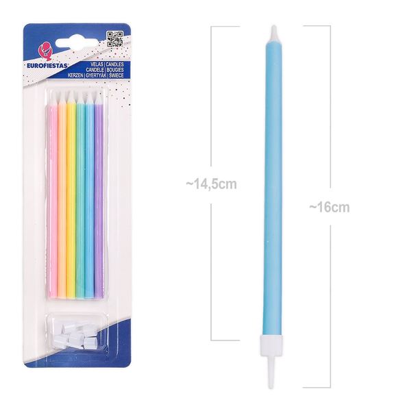 6 Velas Altas Cores Pastel